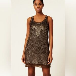 ZARA OLIVE GREEN SEQUIN CHIFFON SLEEVELESS MINI DRESS SMALL NWT